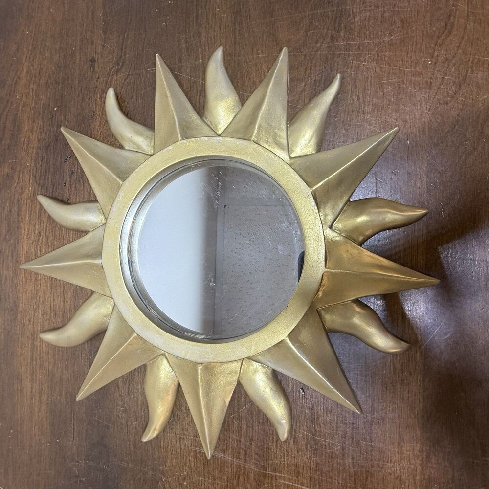 Celestial Sun Mirror 90s Whimsigoth Boho Gold Tone Wall Decor Hollywood Regency